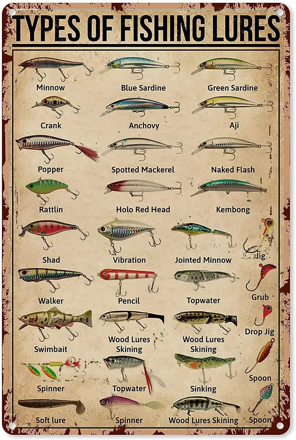 Fishing Lure - لافتة معدنية عتيقة لصيد الأسماك، لوحة